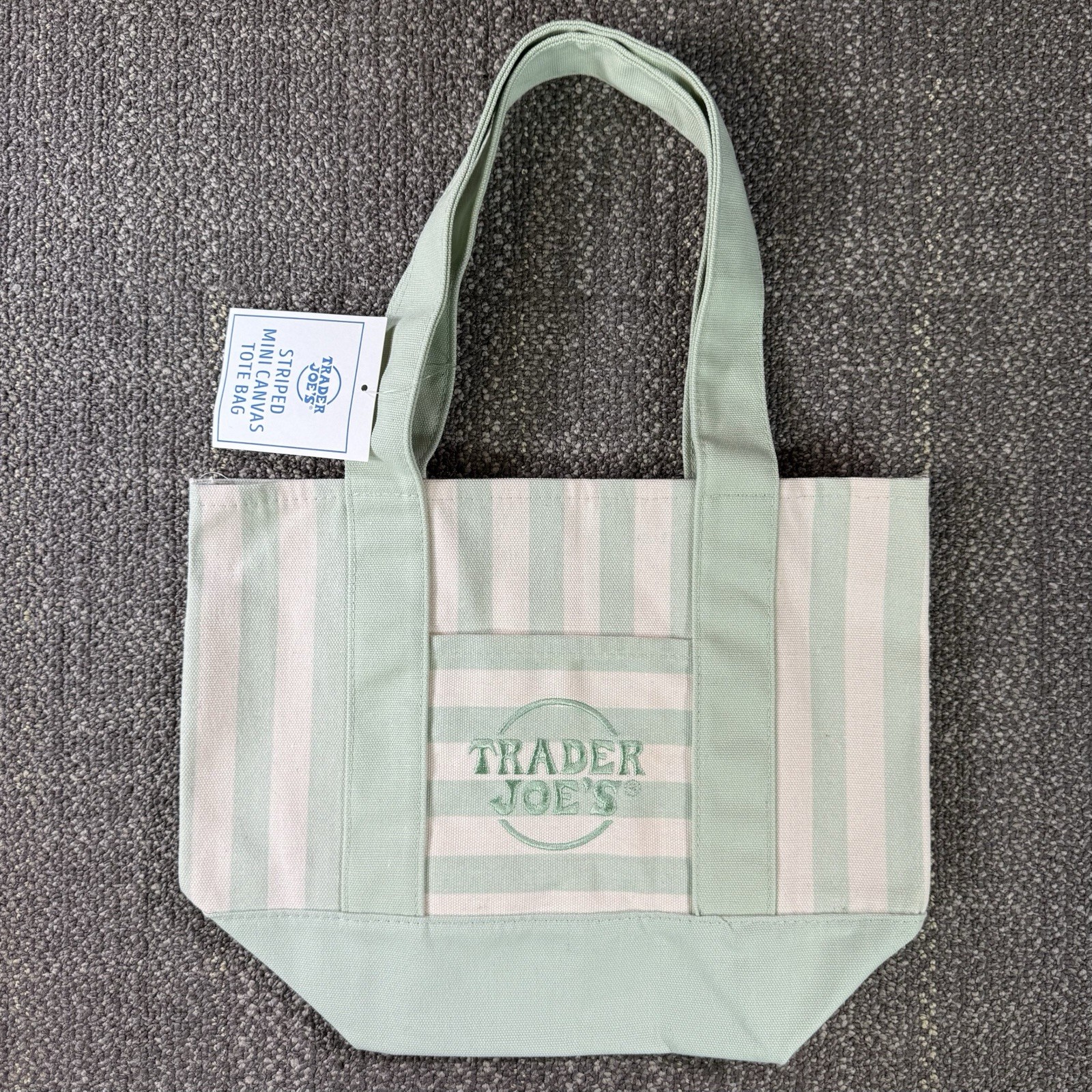 Trader Joe’s Striped Mini Canvas Tote Bag Pastel Green Summer 2026 Limited