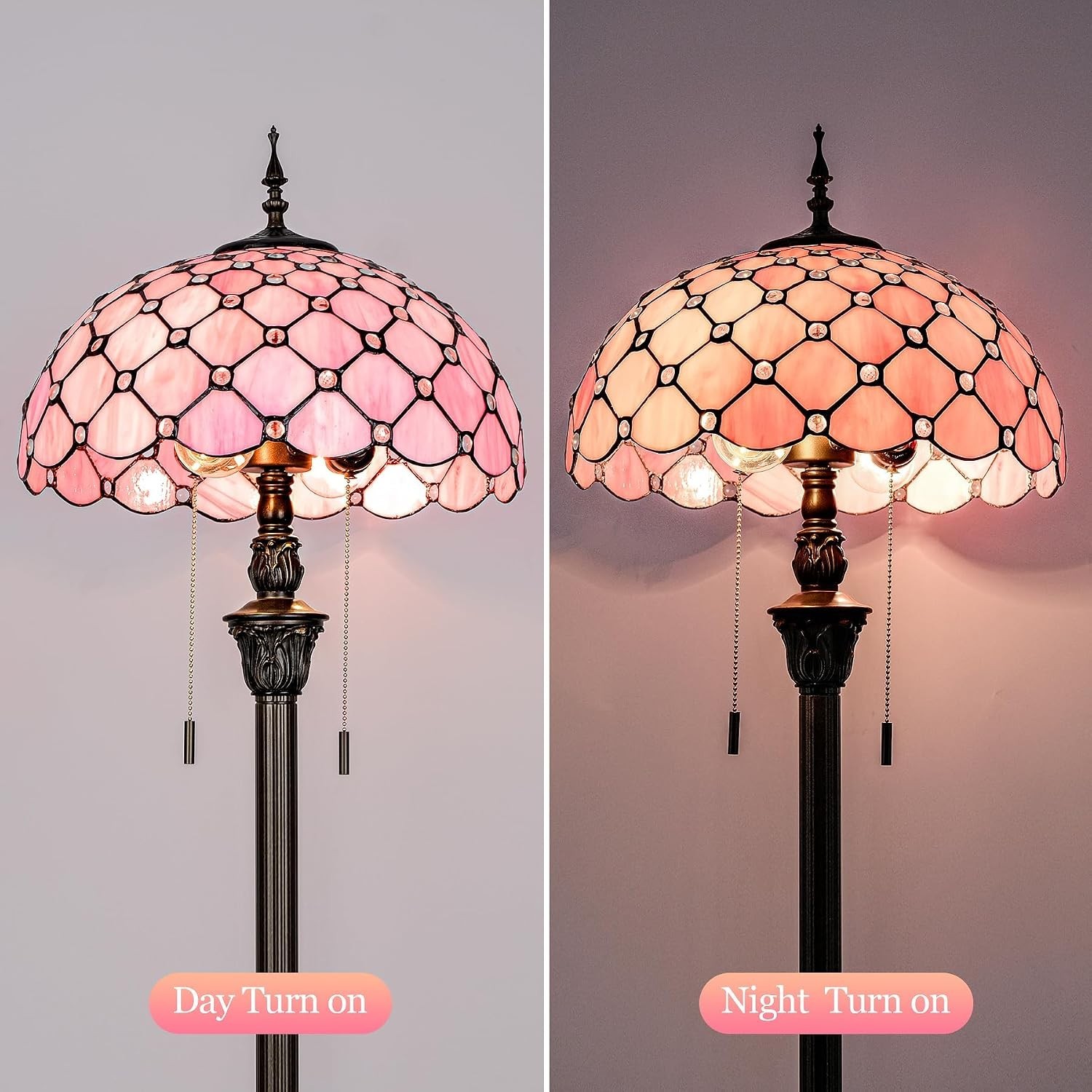 Pink Baroque Tiffany Floor Lamp – Antique Stained Glass Reading Light 64