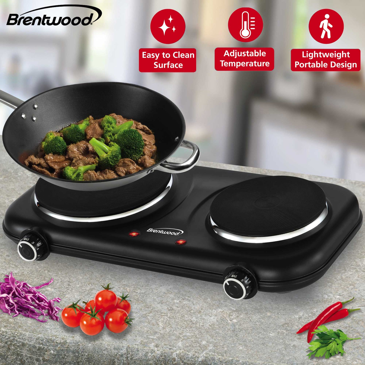 Double-Cast-Iron 1,100-Watt Countertop Electric Burner Hot Plate with…
