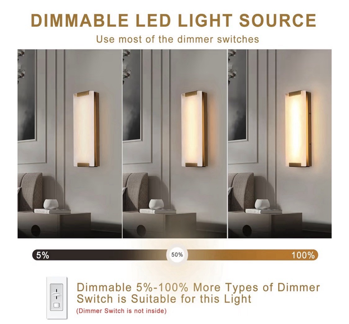 14.2in Alabaster Wall Sconce, Large Natural Marble LED Modern Wall Lamp 12W