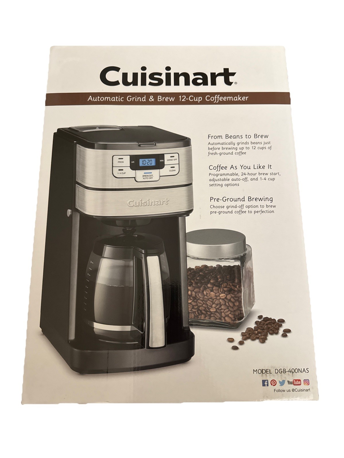 Cuisinart Automatic Grind & Brew 12 Cup Coffee Maker Black Stainless Steel