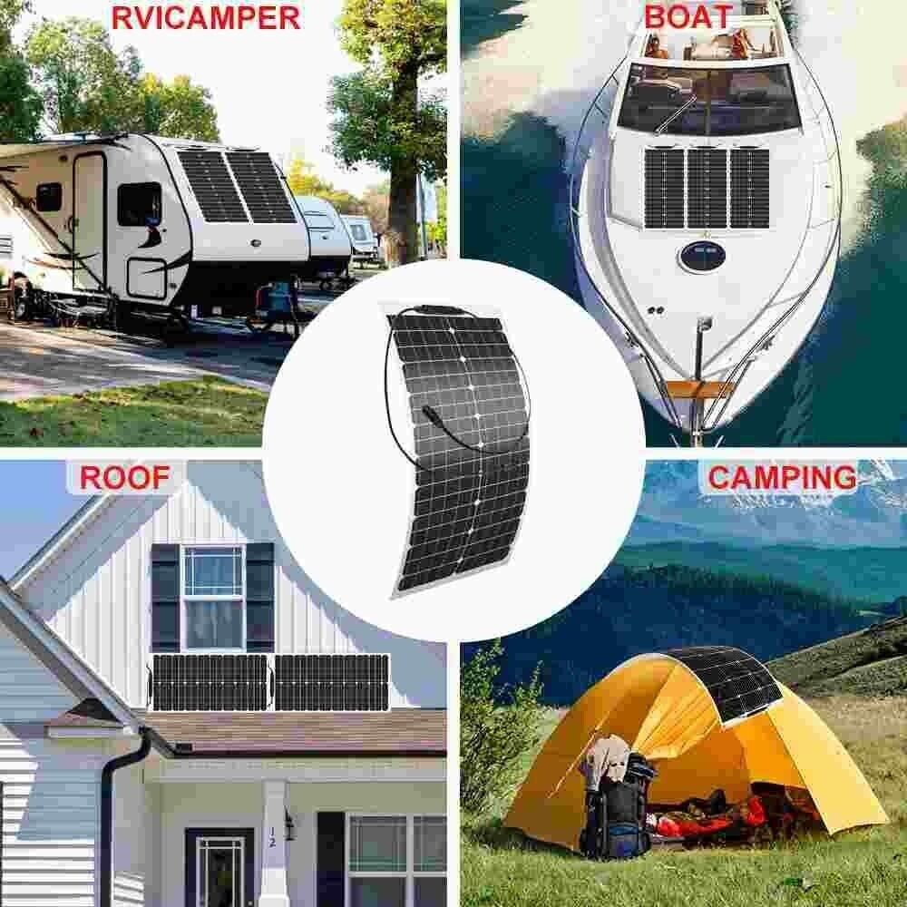 300W Watt Flexible 18V Mono Solar Panel Home RV Rooftop Camping Off-Grid Power