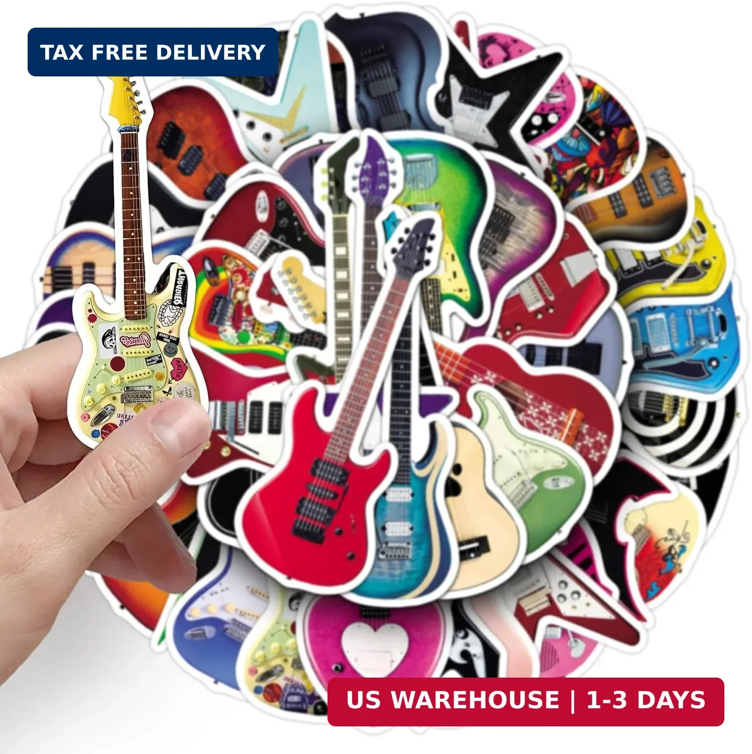 50Pcs Guitar Stickers, Cool Electric Guitar Bass Stickers for Kids Teens Adults,