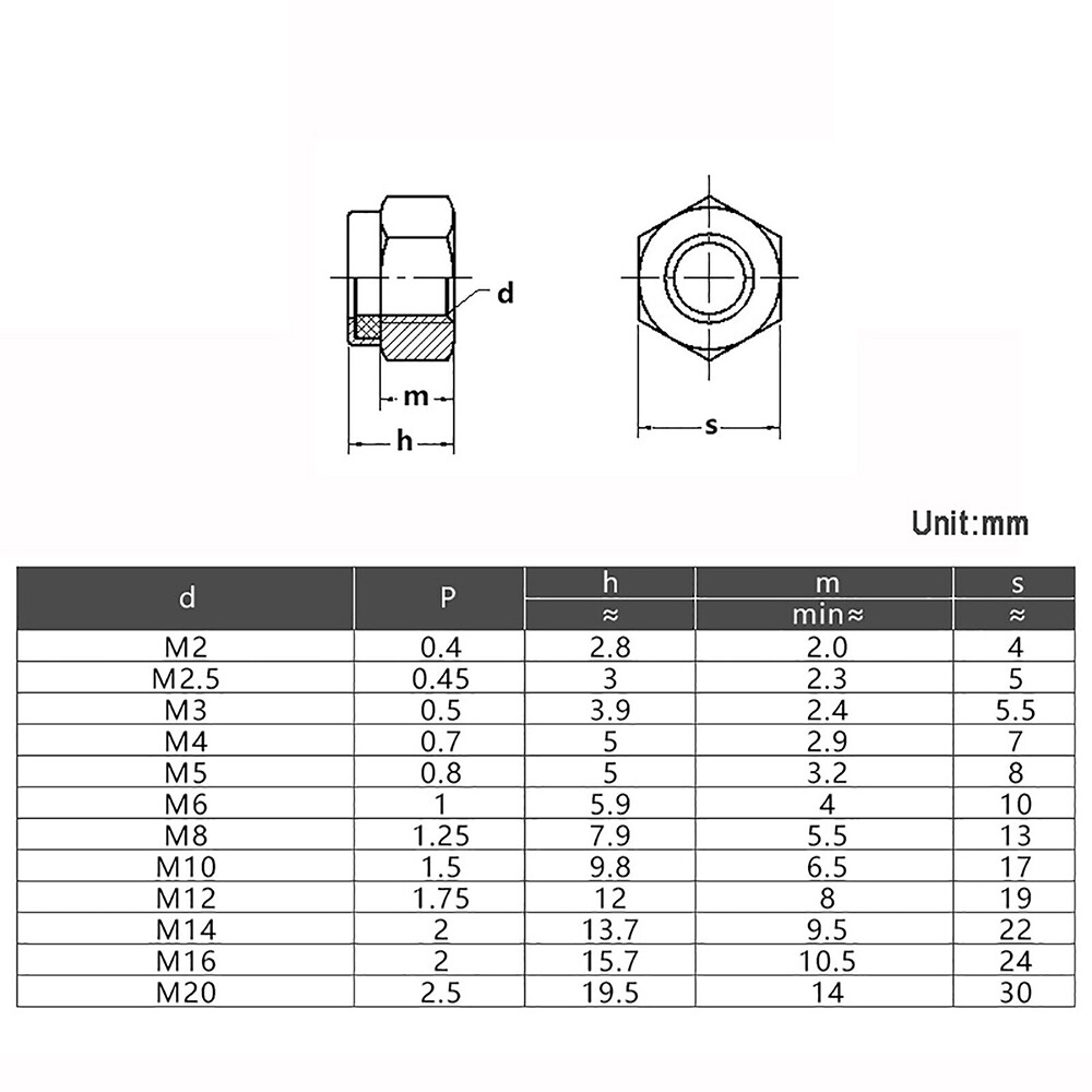 Nyloc Nylon Insert Locking Nuts A2 Stainless Steel M2,3,4,5,6,8,10,12,16,18,20
