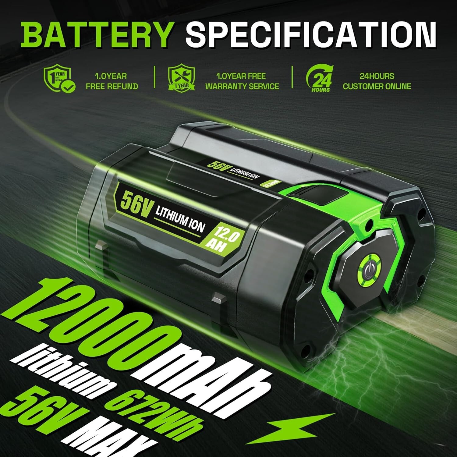56V 12.0Ah Battery for EGO BA2800 BA4200T BA4200 BA1400 BA2800T BA5600T Power +