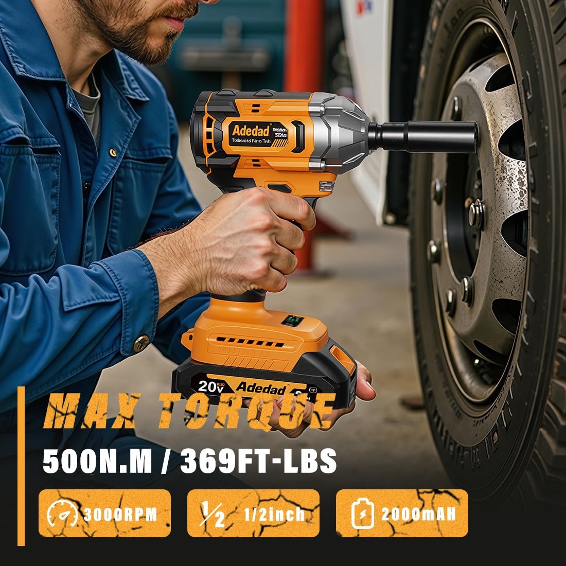 Brushless Impact Wrench 3-in-1 500N.m(369Ft-lbs) Torque Wrench 1/2 Drive with…