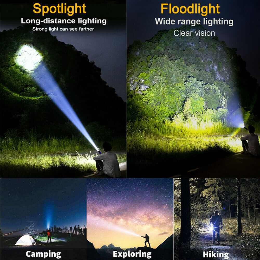 950000000 Lumen Super Bright LED Tactical Flashlight Rechargeable LED Work Light