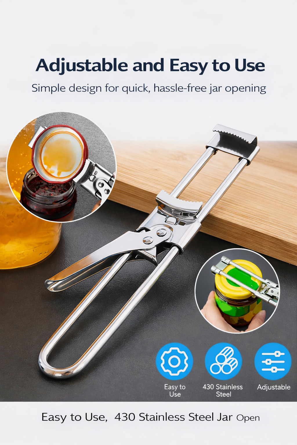 Master Opener– Adjustable Multifunction Jar & Bottle Opener Stainless Steel Tool