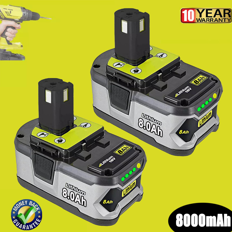 2PCS 8.0Ah 18Volt For RYOBI P108 18V Plus High Capacity Lithium Ion Battery