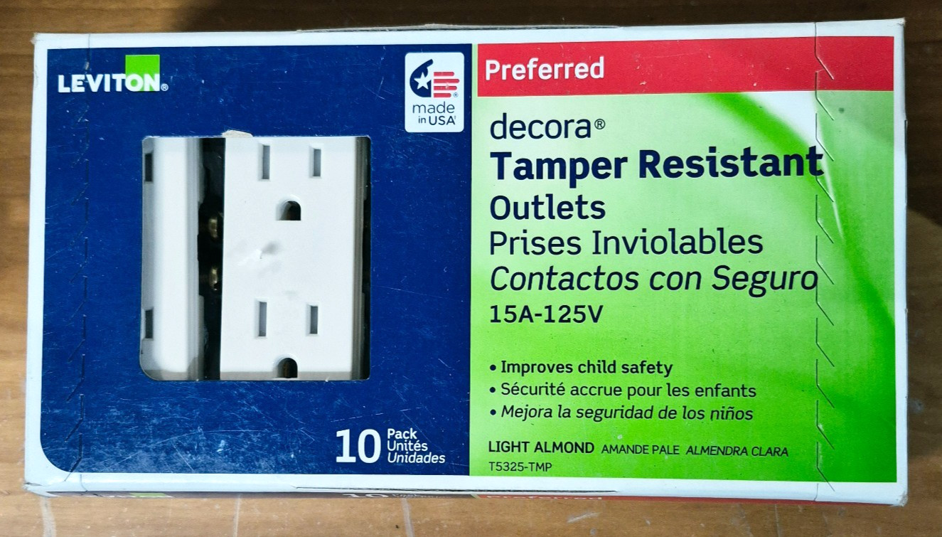 LEVITON Preferred Decora Tamper Resistant Outlets 15A-125V Light Almond 10 Pack
