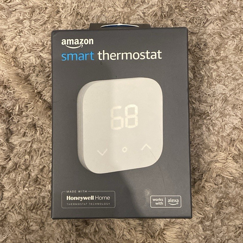 Amazon Smart Thermostat White Wi-Fi Touch/App/Voice, Works with Alexa
