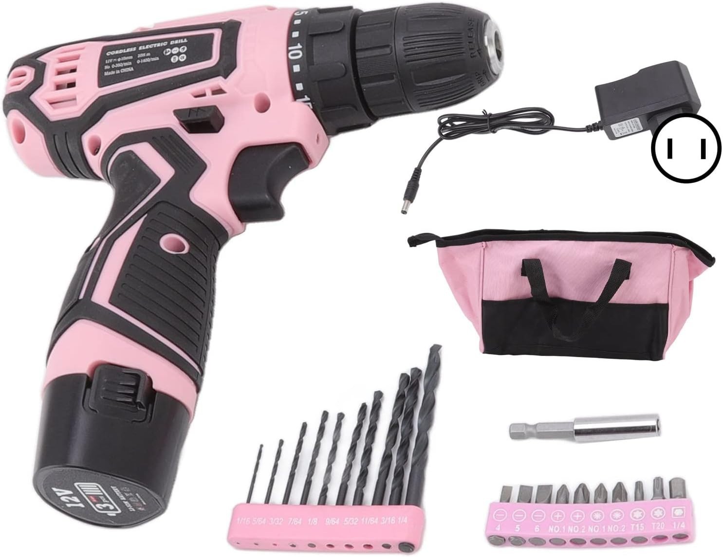 Pink Cordless Drill Driver Set, Electric Cordless Screwdriver Set Rechargeable 1