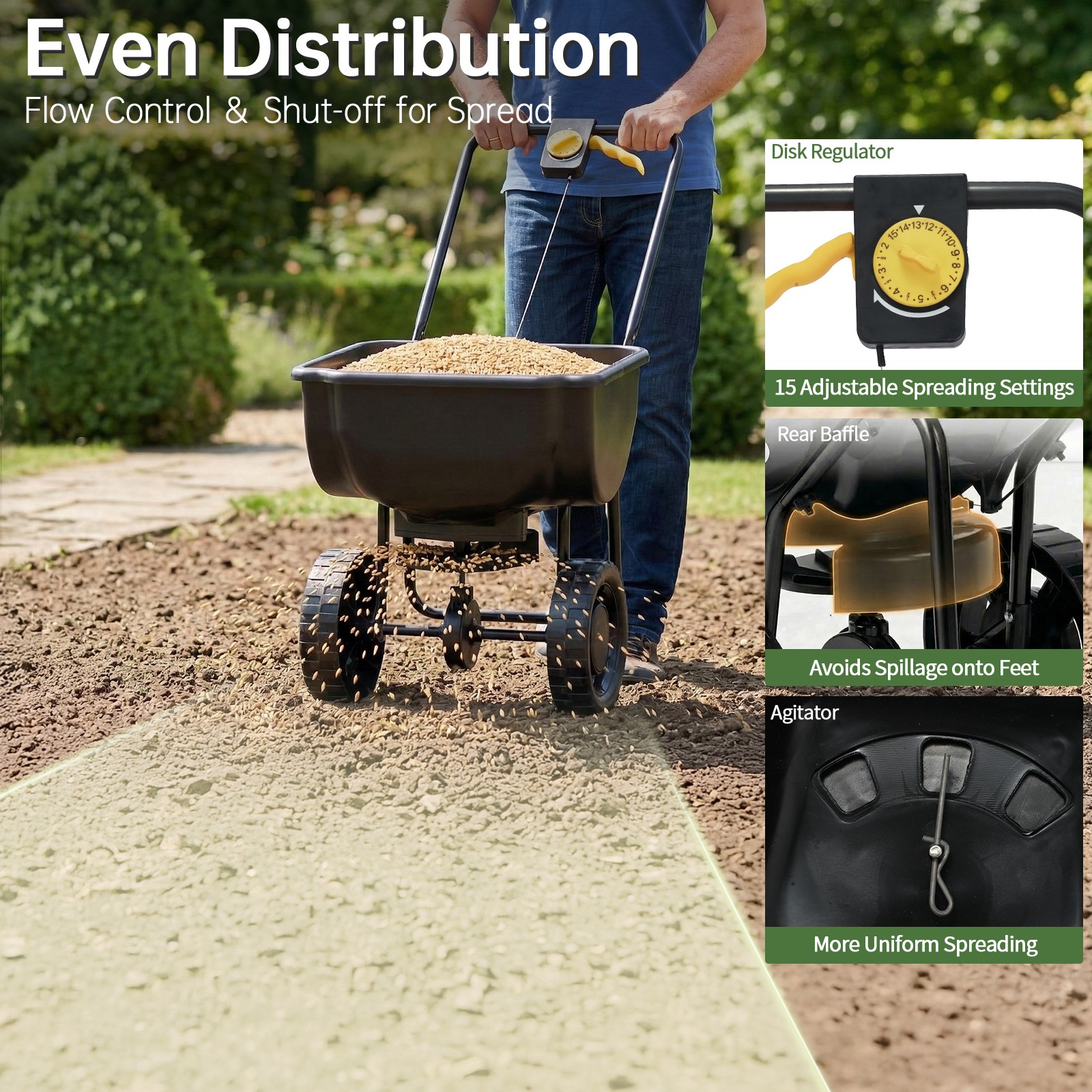 Broadcast Spreader,70LBS Capacity,8 in All Terrain Pneumatic Tires, for Seed