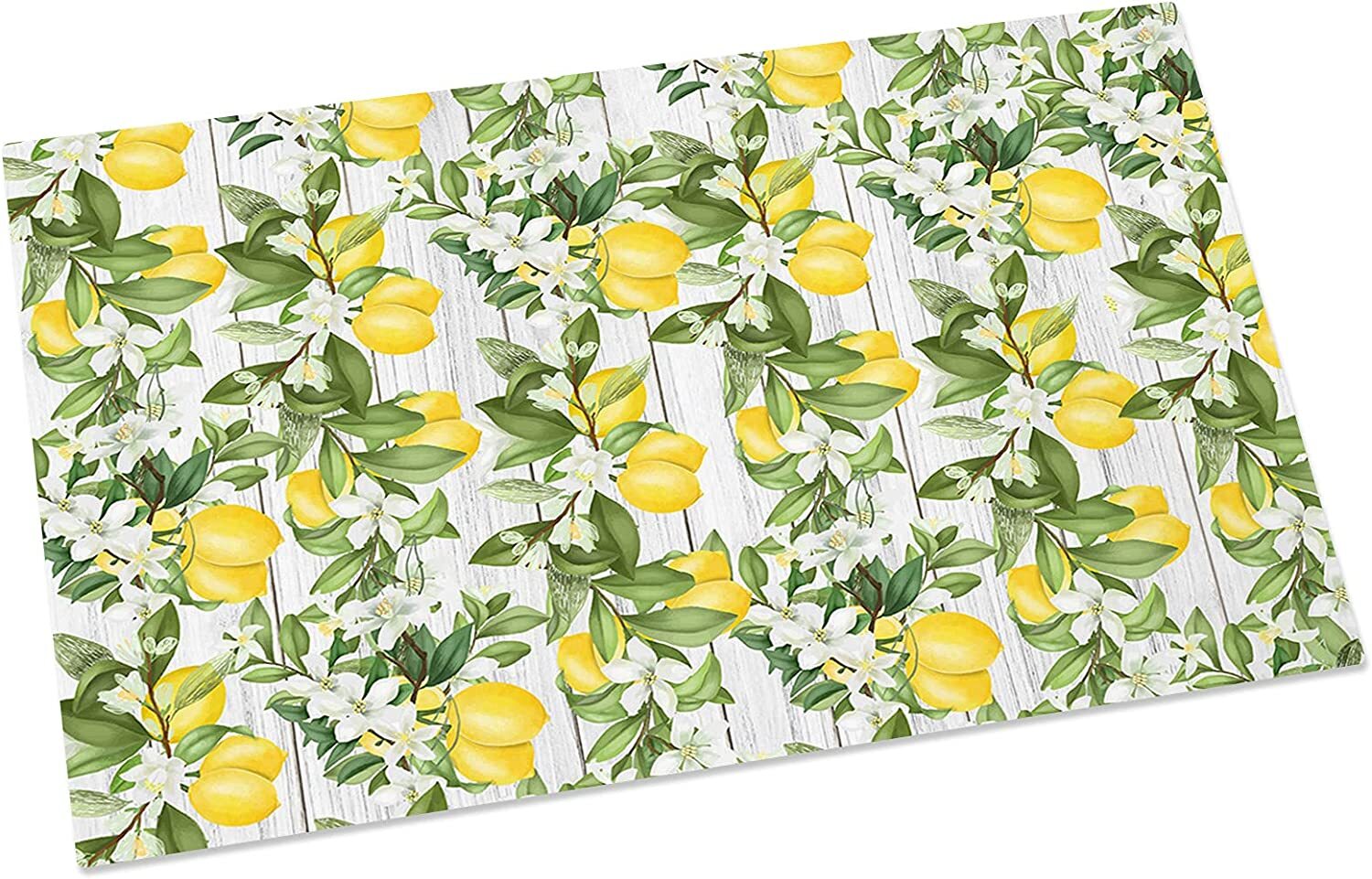 Welcome Doormat Summer Lemon White Flower Green Leaf,Non Slip Indoor Floor Mat