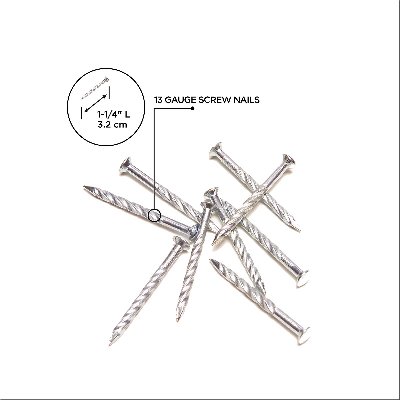 M-D Building 12 Count Metal Screw Nails, 1-1/4 Inch, Carbon Steel, Silver Finish