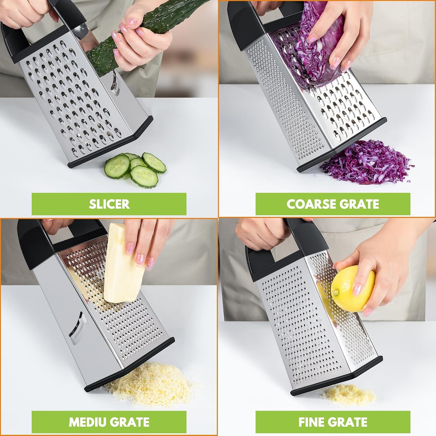Cheese Grater With Container Box Grater Stainless Steel Graters for Kitchen
