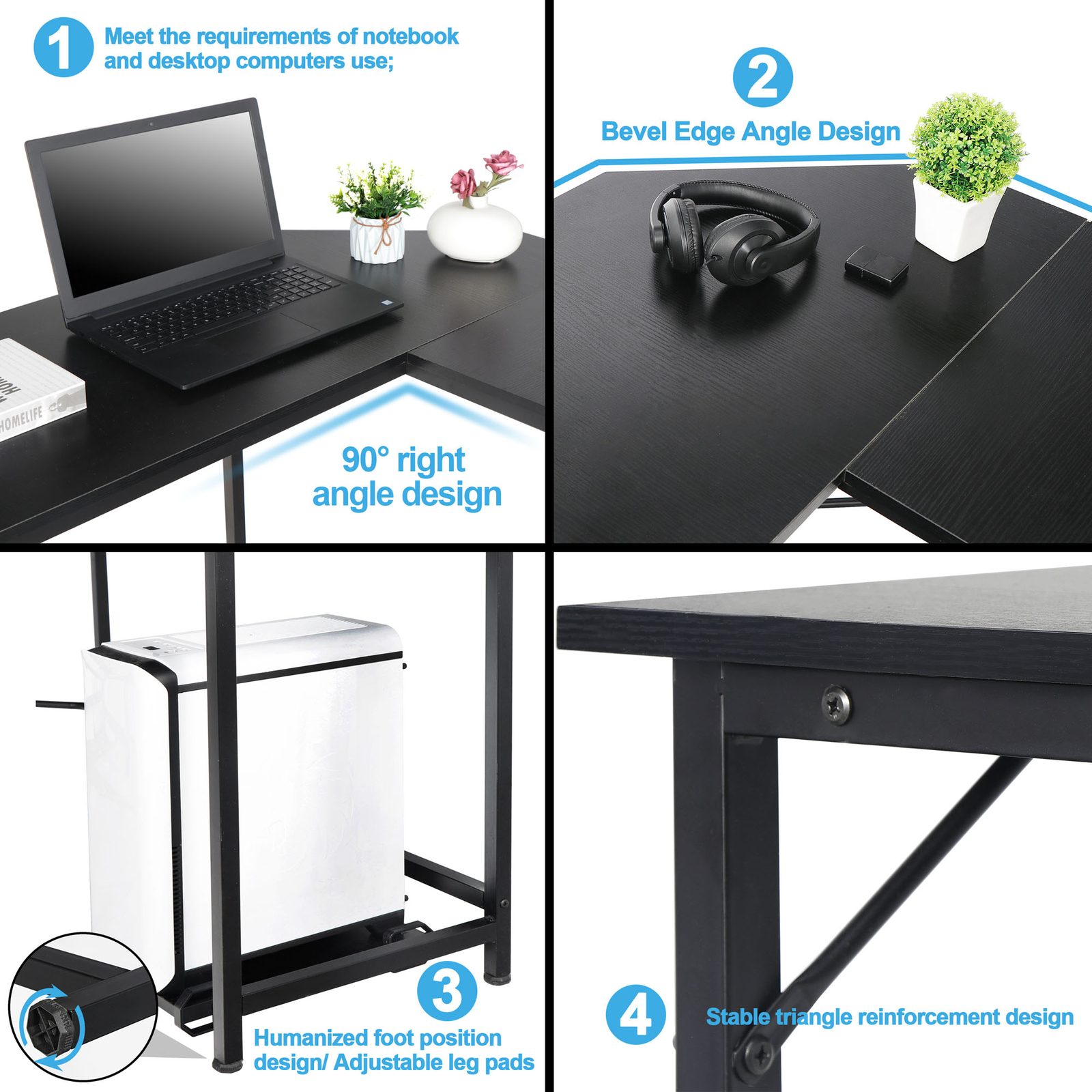 Computer Gaming Laptop Table L-Shaped Desk Corner Workstation for Office Home