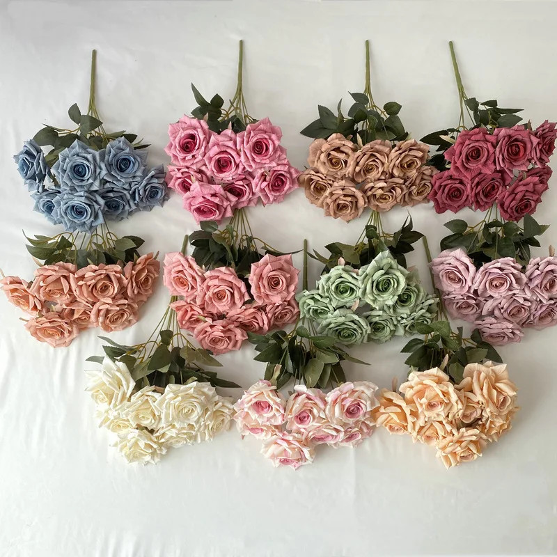 41CM 7 Forks Silk Screen Diamond Rose Artificial Flower Wedding Living Room