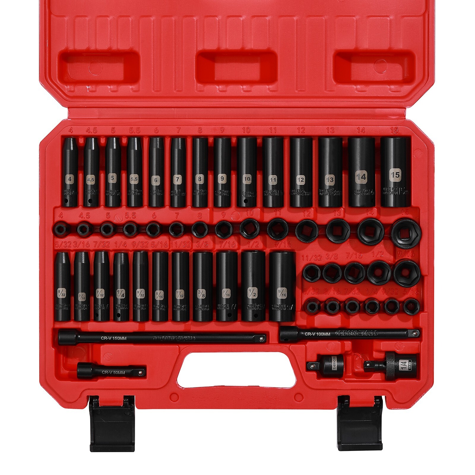 1/4″ Drive Impact Socket Set, 55 Pieces Metric & SAE Sockets , Shallow & Deep