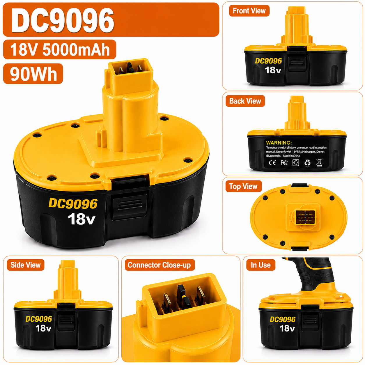 For Dewalt 18V DC9096 DC9098 DC9099 XRP Replacement Battery 5000mAh Ni-MH 90Wh