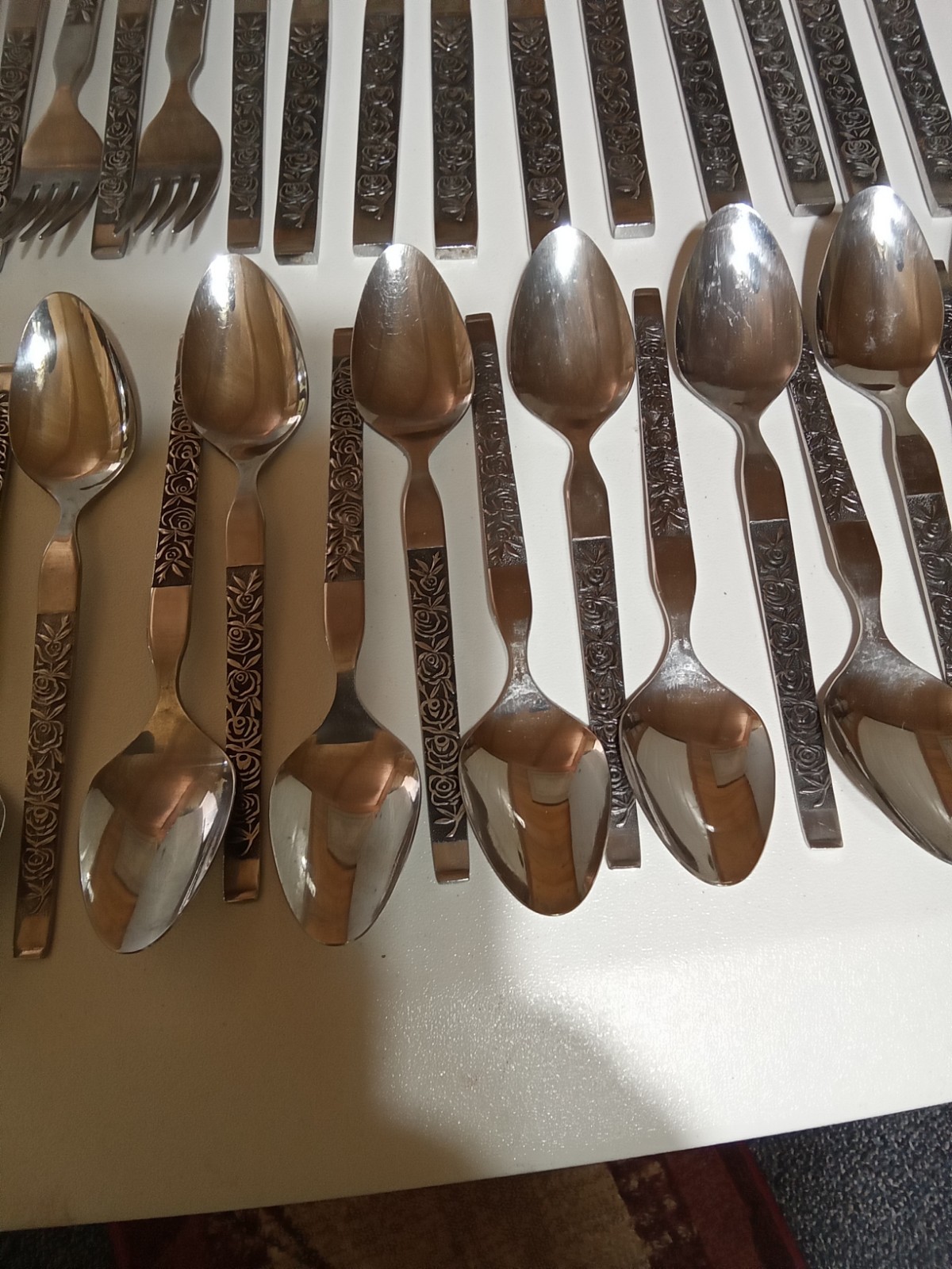 63pc Lifetime LCU 28 Roses Stainless Steel Flatware Set MCM