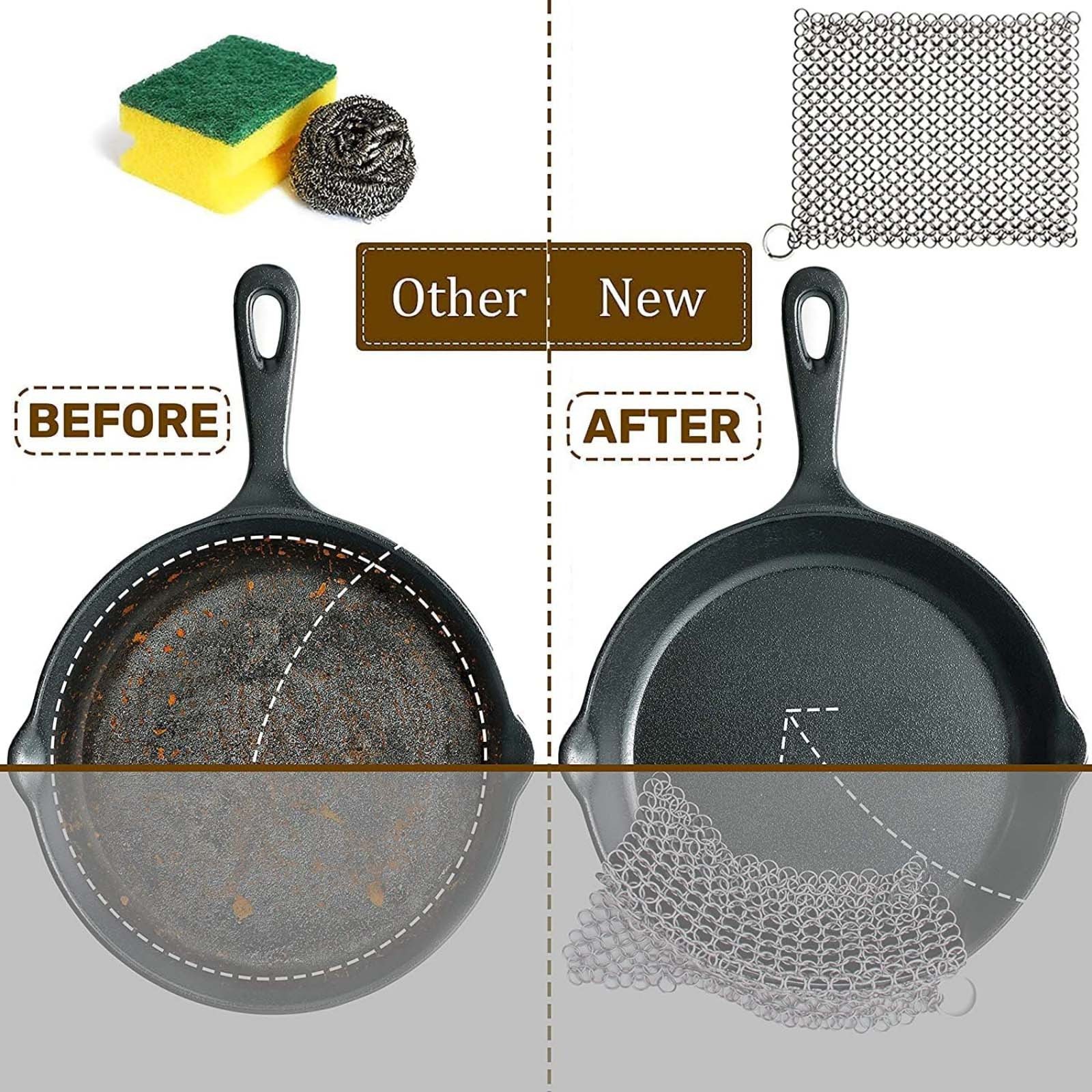 Reusable 7×7 Inch Stainless Steel Chainmail Scrubber Easy to Clean 100% New