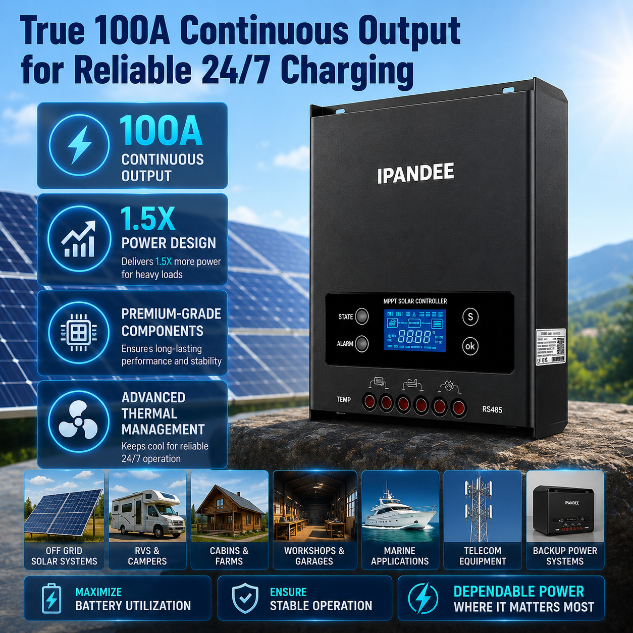 5200W 100A MPPT Solar Charge Controller 12V/24V/36V/48V LCD Battery PV Regulator
