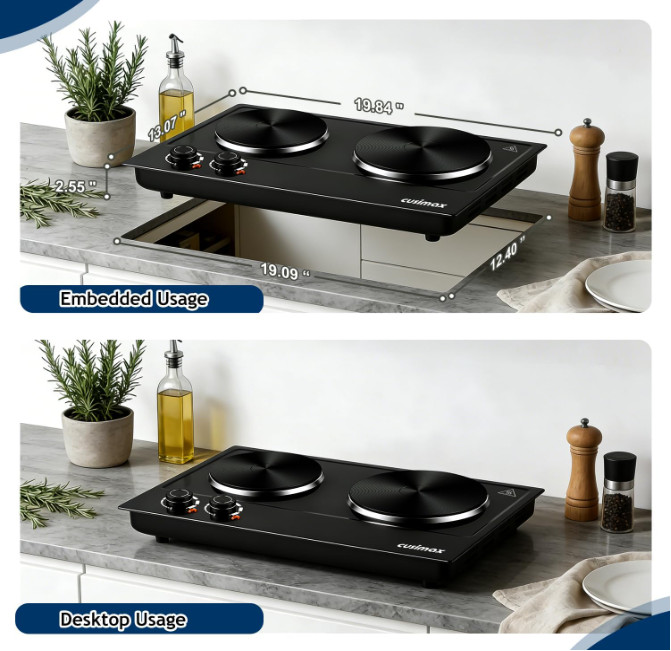 Cocina eléctrica portátil de 120V y 1800W, Control de temperatura ajustable