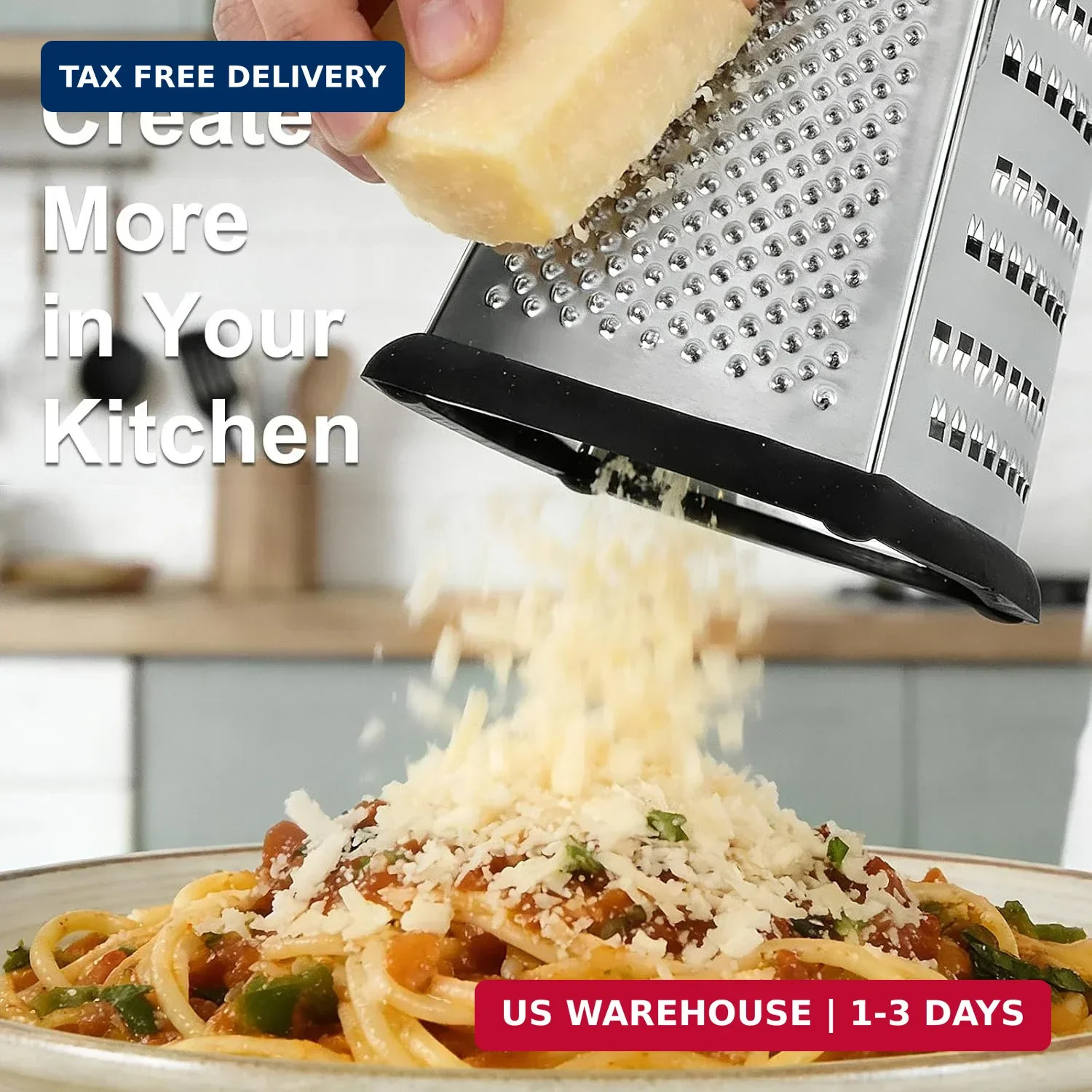 Ourokhome Cheese Grater, Handheld Box Grater with Container & Lid, 4-Sided Stain