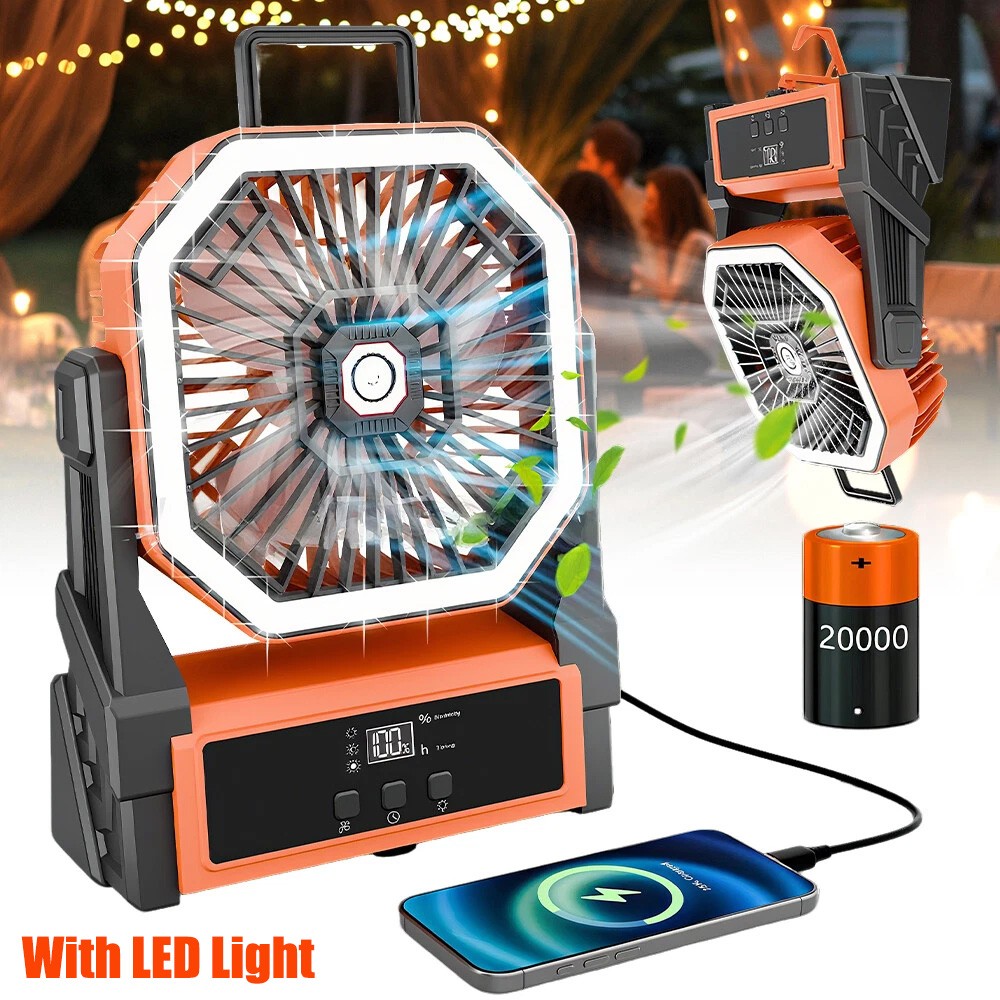 Up to 96hours Battery Portable Camping Fan with 20000mAh Rechargeable Power Bank