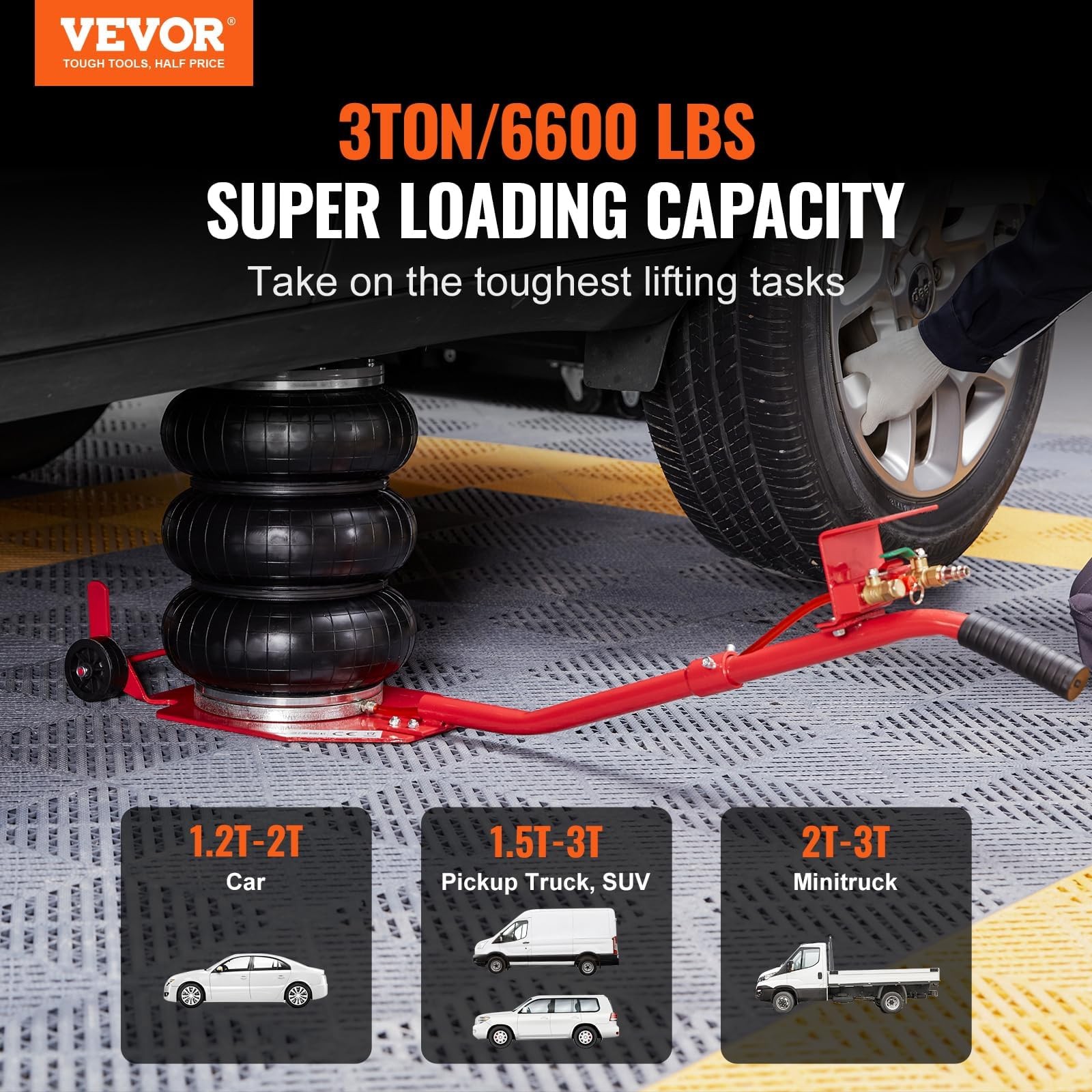 VEVOR Air Jack, 3 Ton/6600 lbs Triple Bag Air Jack, Airbag Jack with Six Stee…