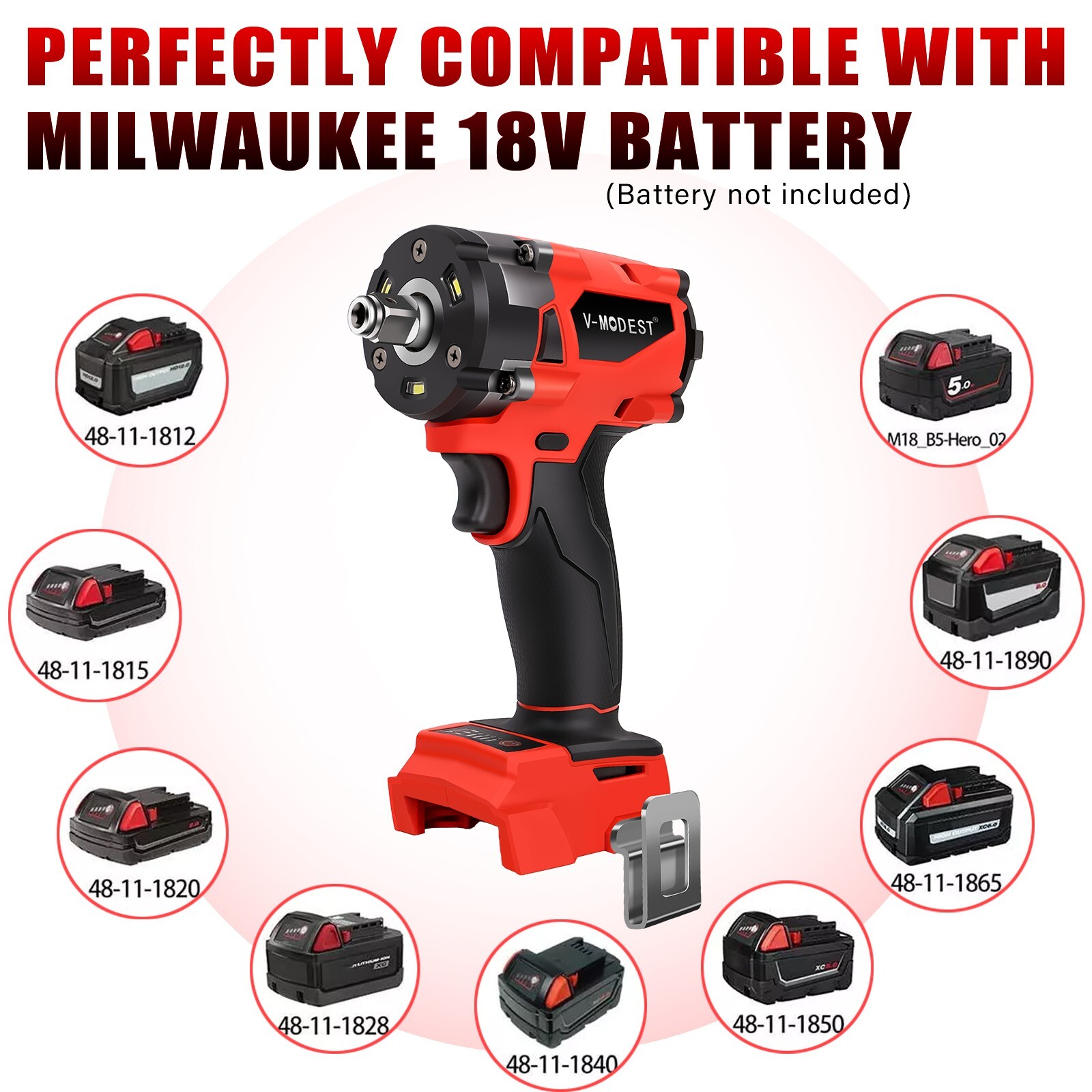 Compatible Milwaukee M18 Fuel 18V Battery Brushless Cordless 1/2″ Impact Wrench