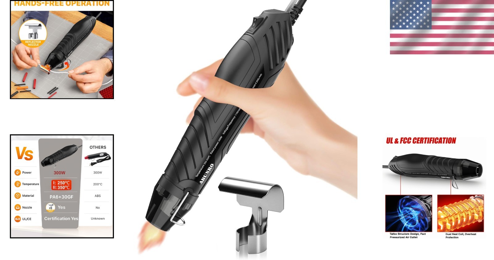 300W Mini Heat Gun with 6.6FT Cable & Reflector Nozzle – Precision Crafting Tool