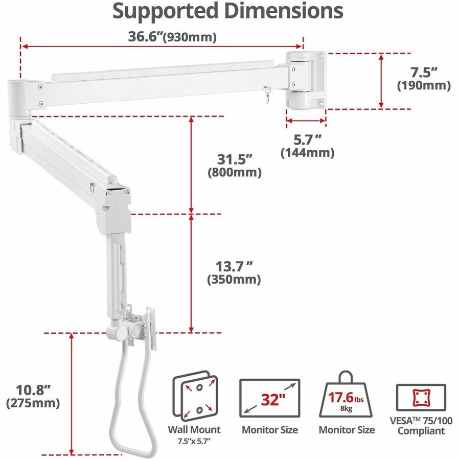 Siig CEMT5W11S1 Medical Grade 32″ Monitor Wall Mount White