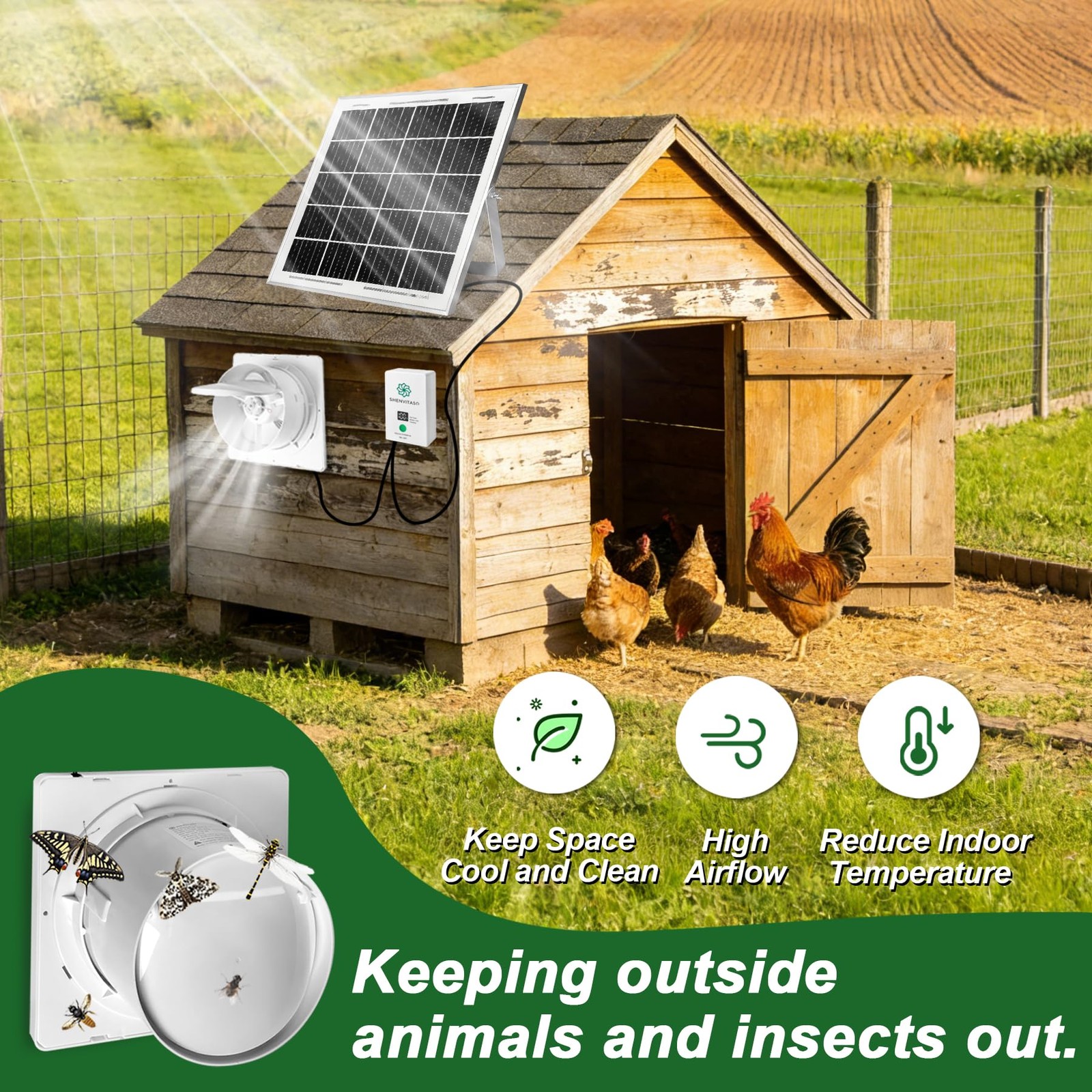 Solar Exhaust Fan with 7500mAh Battery & LCD Display, 25W Solar Panel Vent Fa…