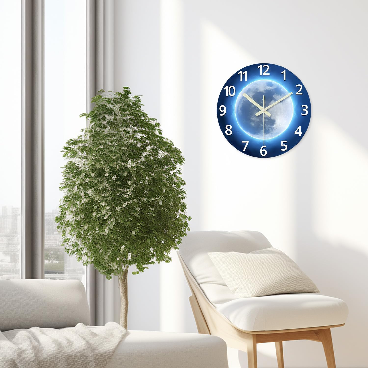 Analog Glow in the Dark Wall Clock Battery Operated 12 Inch Blue Light up Clock