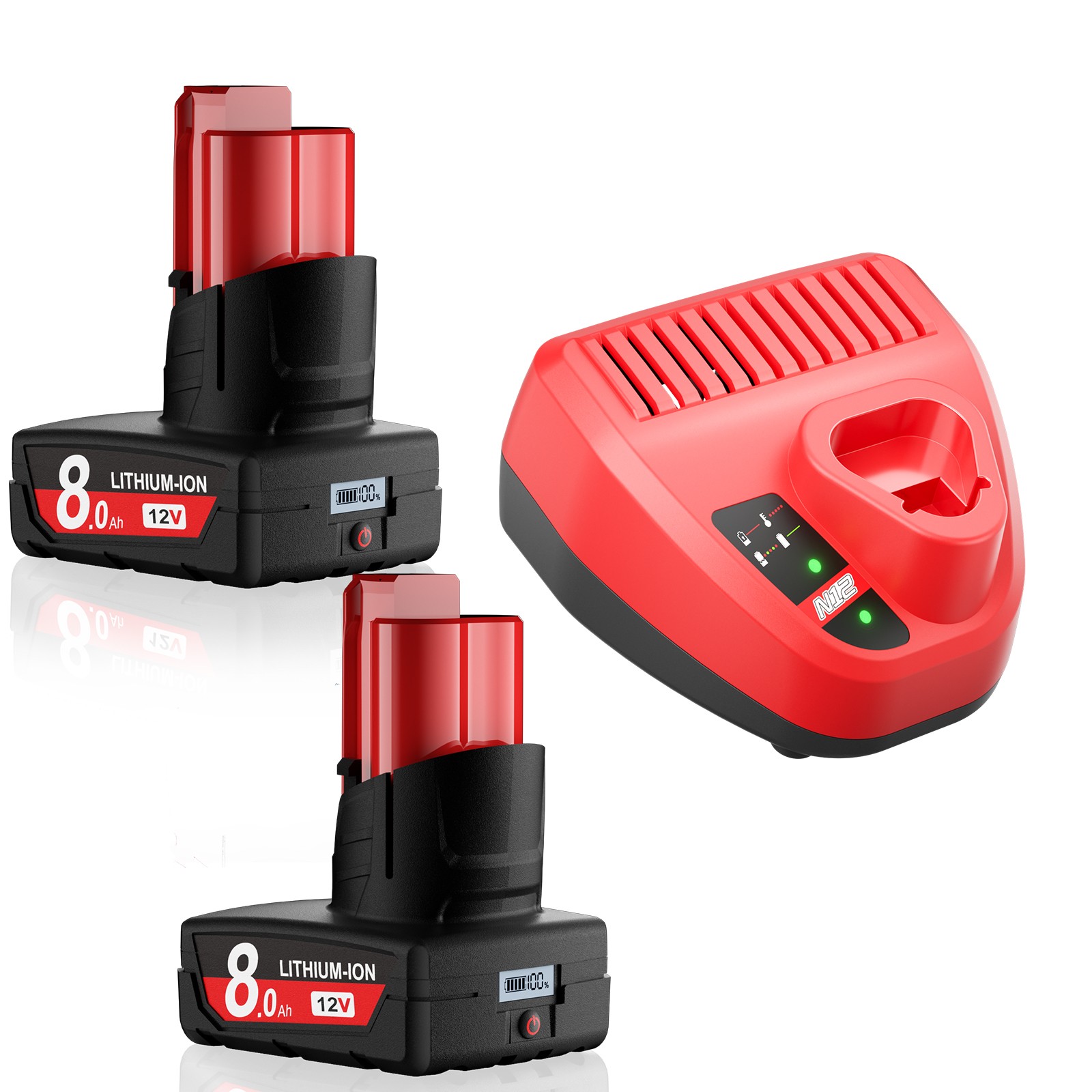 For Milwaukee for M12 LITHIUM Extended Capacity 48-11-2460 8.0Ah LCD Battery