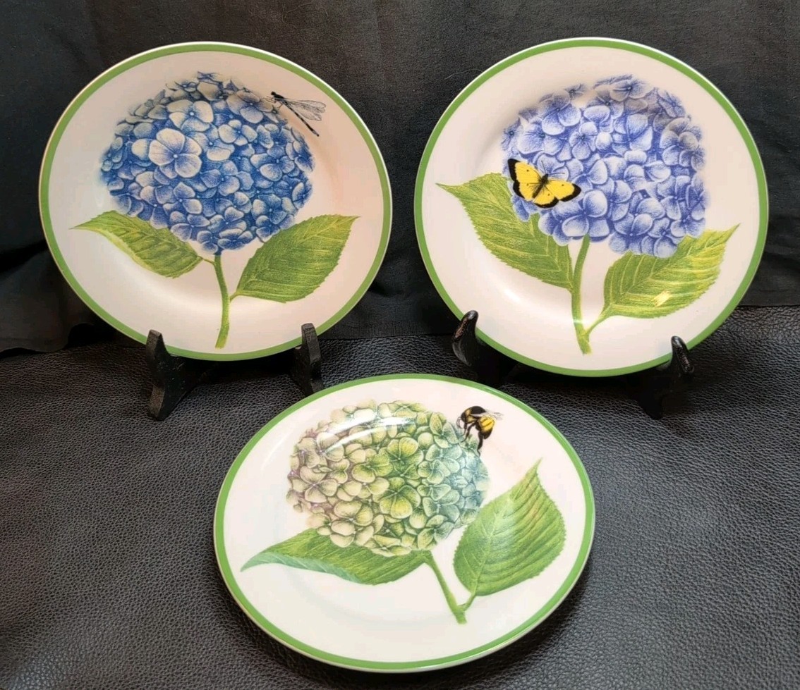 Set of 3 American Atelier at Home Hydrangea Luncheon Plates 7.5 in