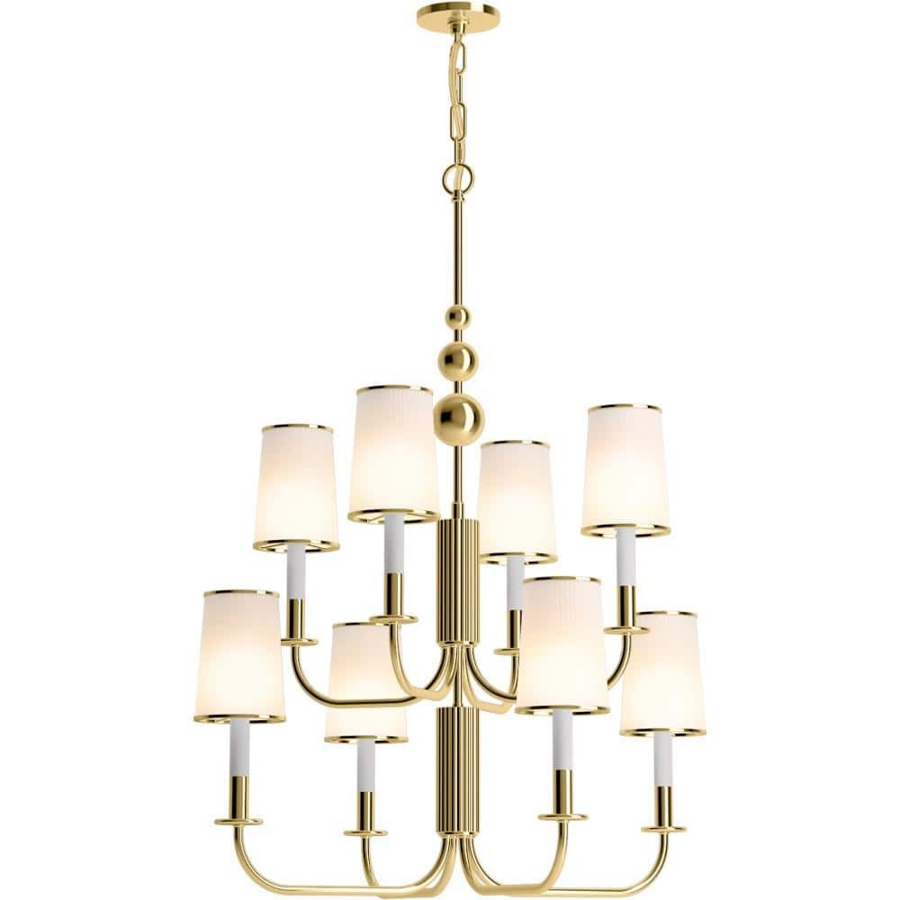 Kohler Tresdoux 8-Light Candle Chandelier, Gold Finish, 24in Wide, Damp