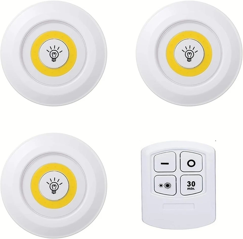 3PCS LED Puck Light Wireless Under Cabinet Lighting Kit Kitchen Counter Light US