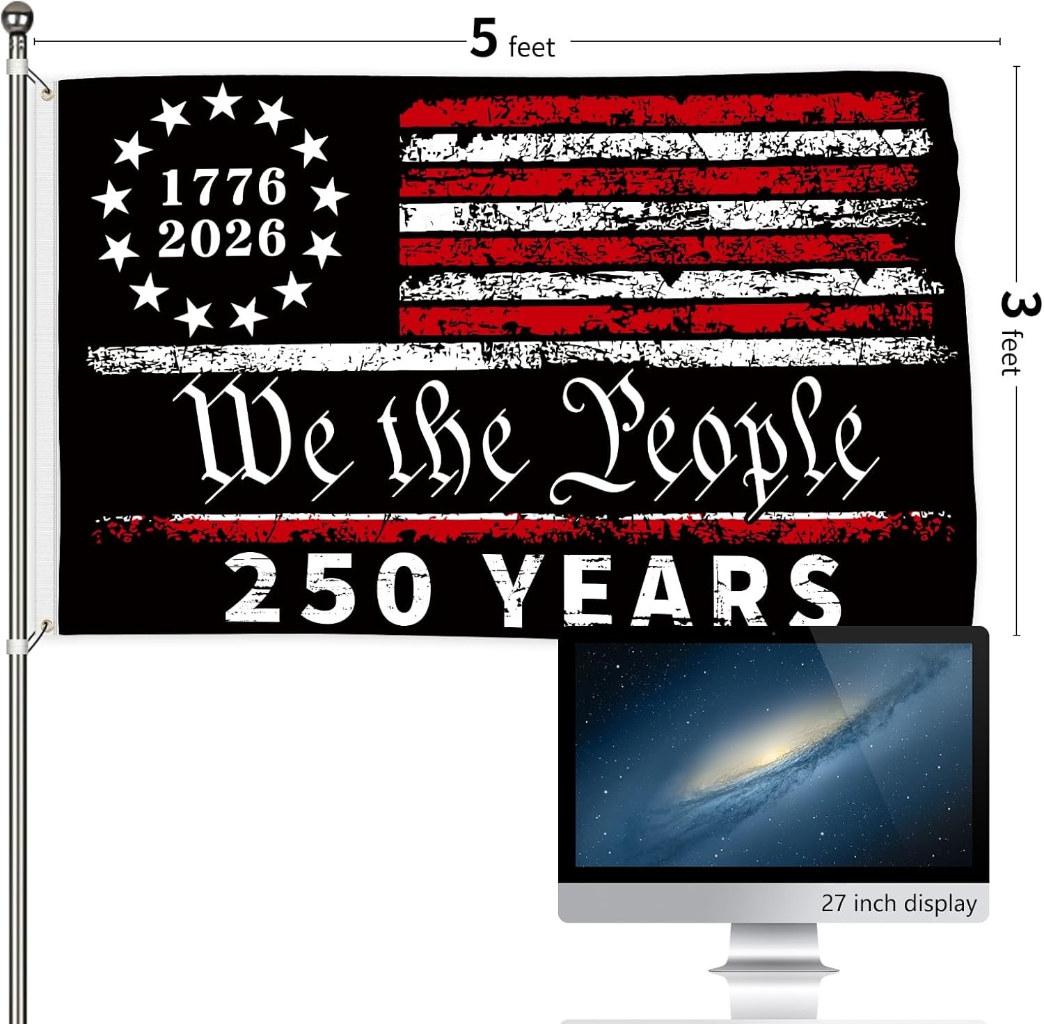 250 Years America Flag, 3X5 Ft, USA 250Th Anniversary Patriotic Design,1776-2026