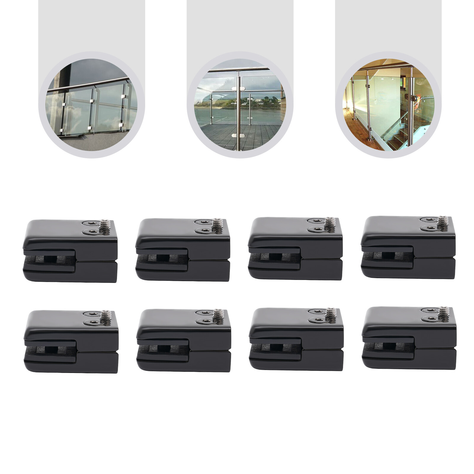8PCS Stainless Steel Glass Clamp Clip 8-10mm Adjustable Glass Clamp Black
