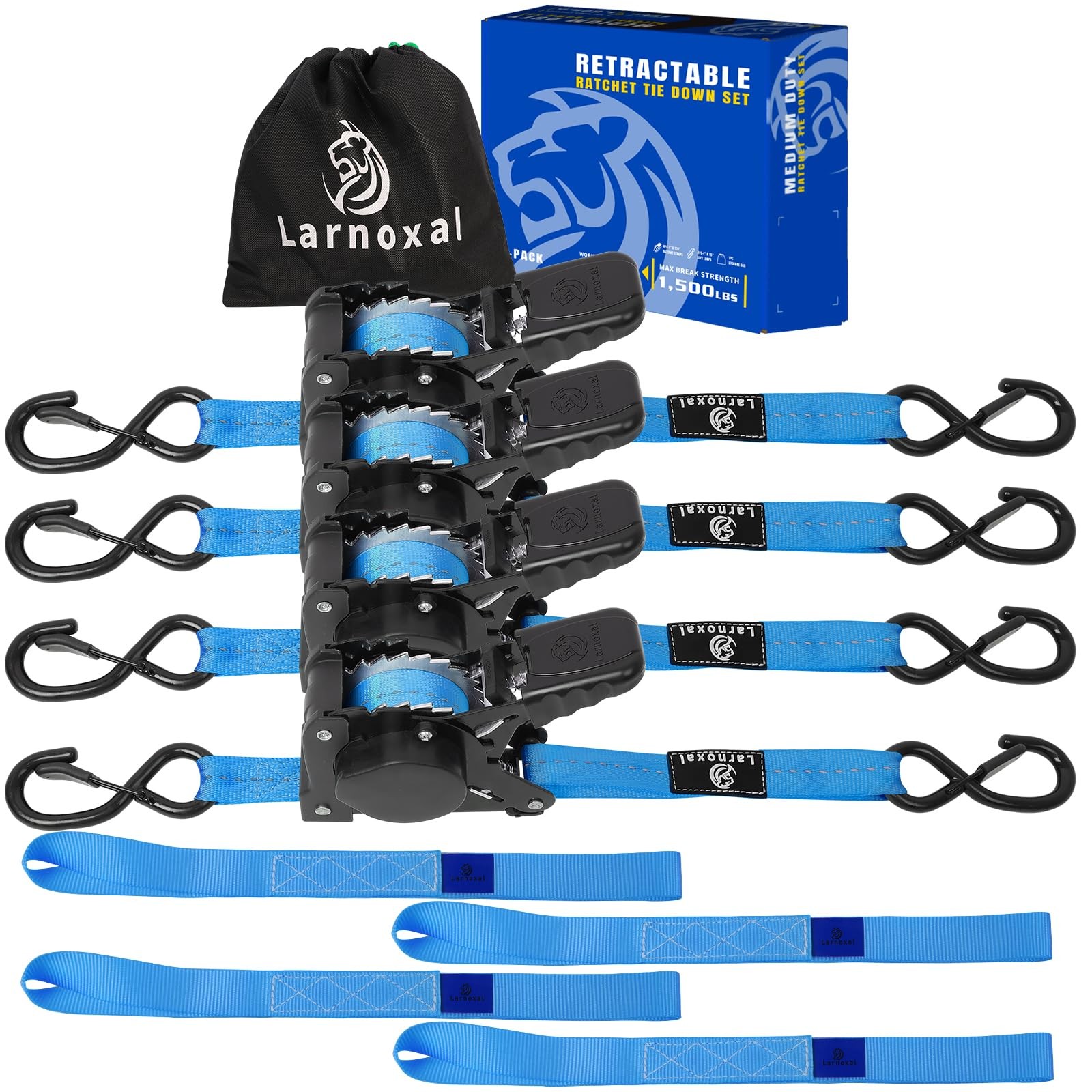Retractable Ratchet Straps 4 Pack – 1,500 Lbs Break Strength 1 in x 10 Ft Hea…
