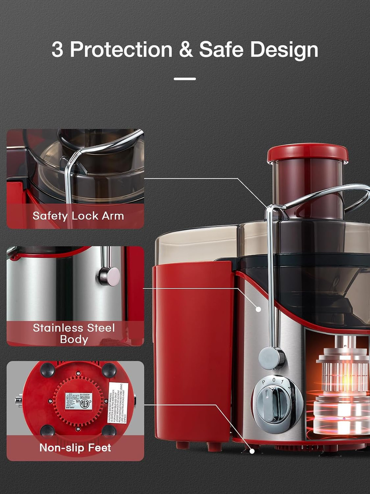 Centrifugal Juicer Machine, 800W Power, 3-Inch Wide Mouth, 3-Speed Settings