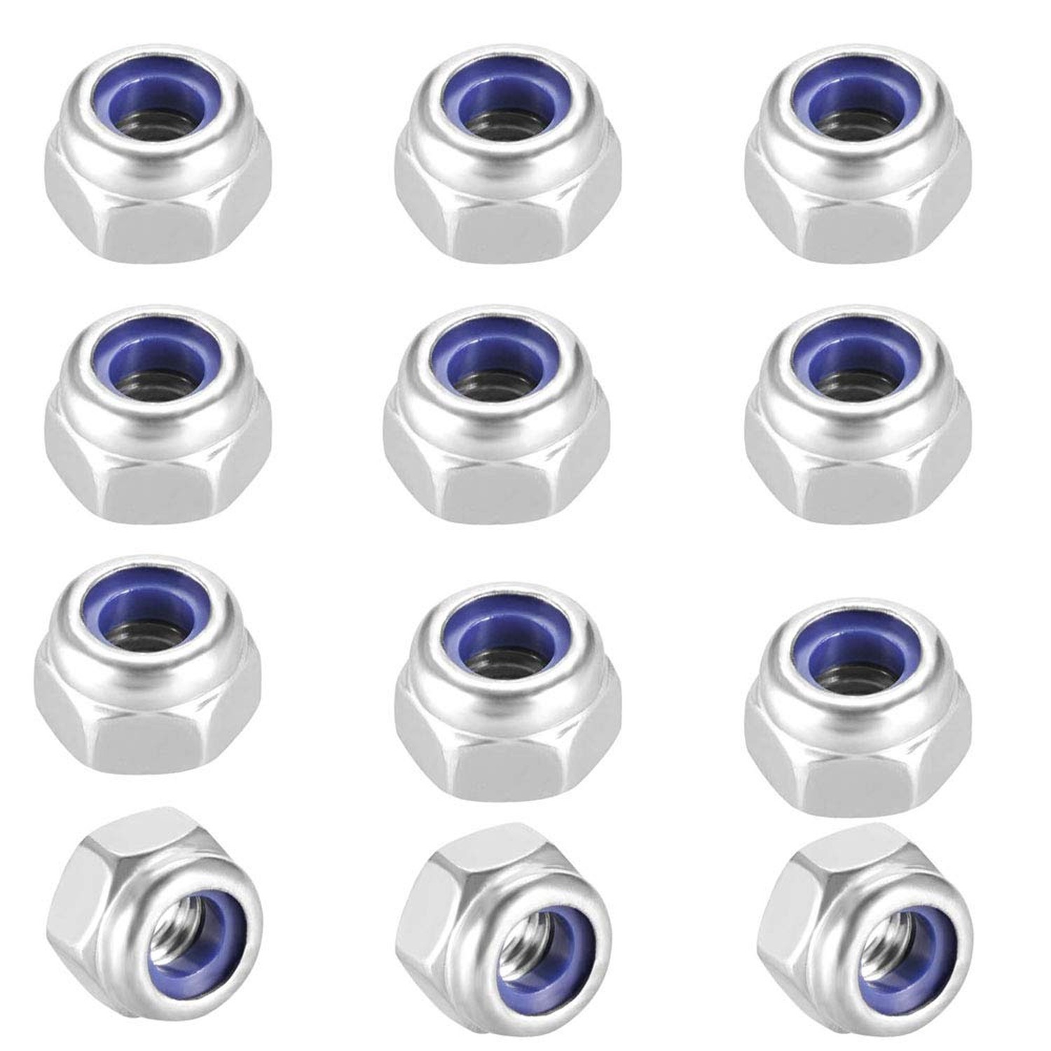 M6x1mm Nylon Lock Nuts,50pcs 304 Stainless Steel Nylon Insert Hex Lock Nuts f…