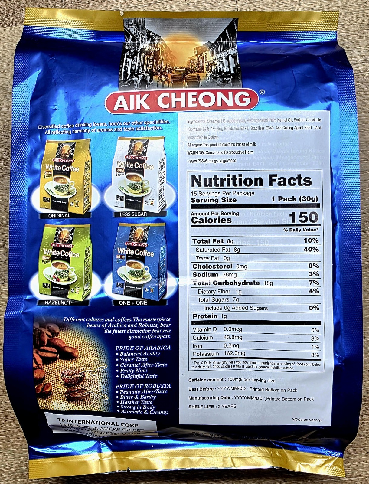 AIK CHEONG White Coffee ONE+ONE | 2-in-1 Instant Blend | Malaysia | 15ct 450g