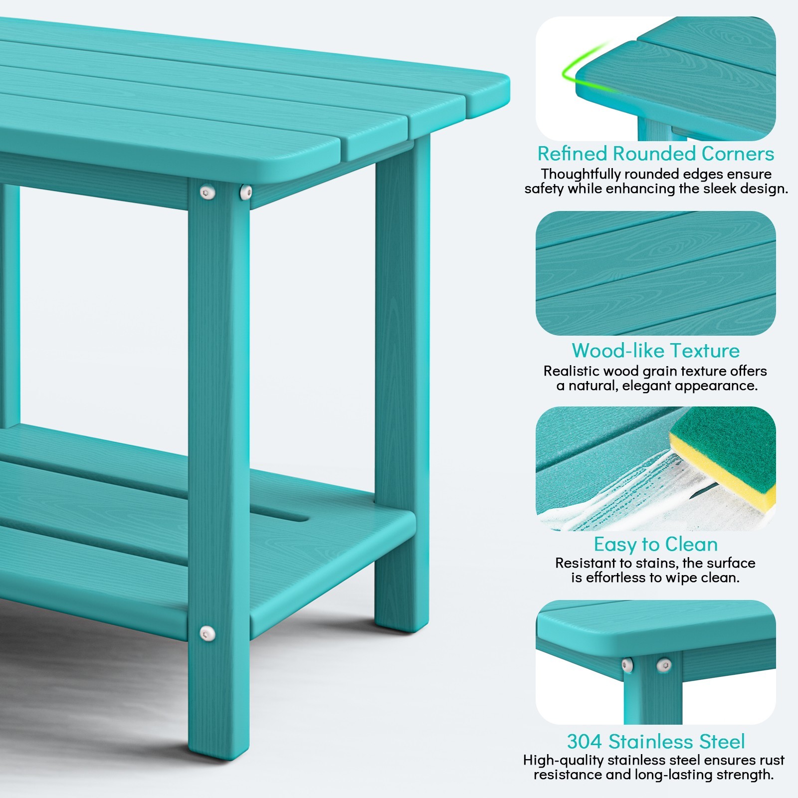 HDPE 2-Tier Outdoor Side Table Patio End Table Weather Resistant