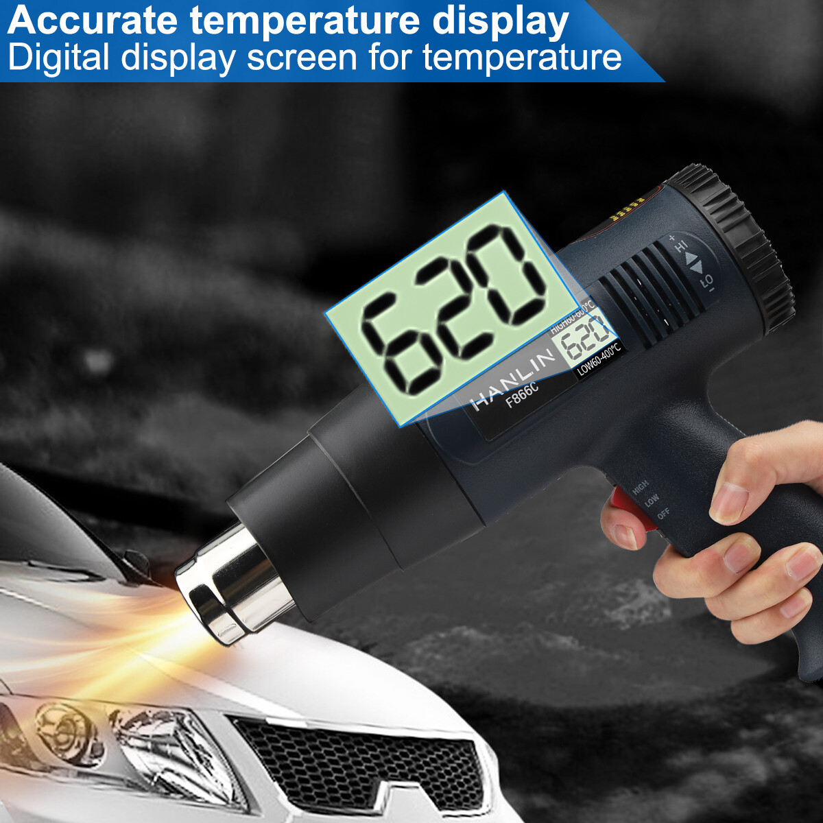 2500W Electric Heat Gun with LCD Display, Dual Temperature Control+4 Nozzles