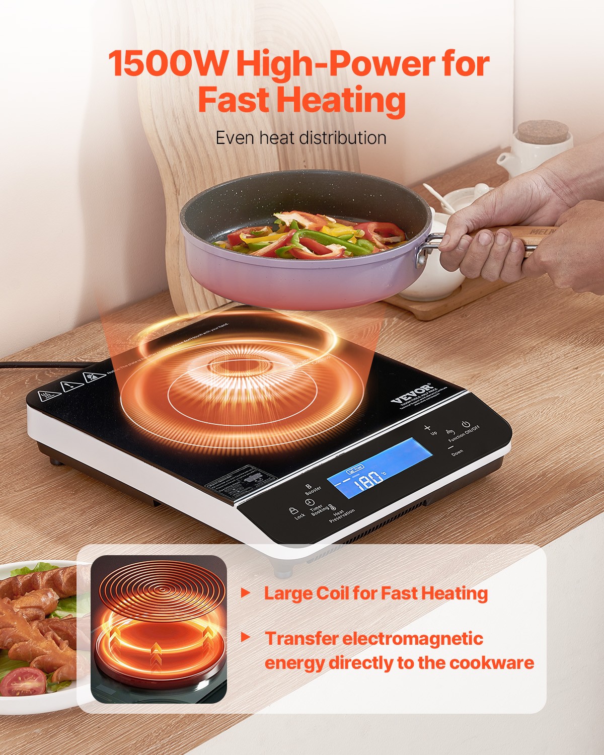 VEVOR Portable Induction Cooktop 1500W Countertop Burner 9 Temp Levels Hot Plate