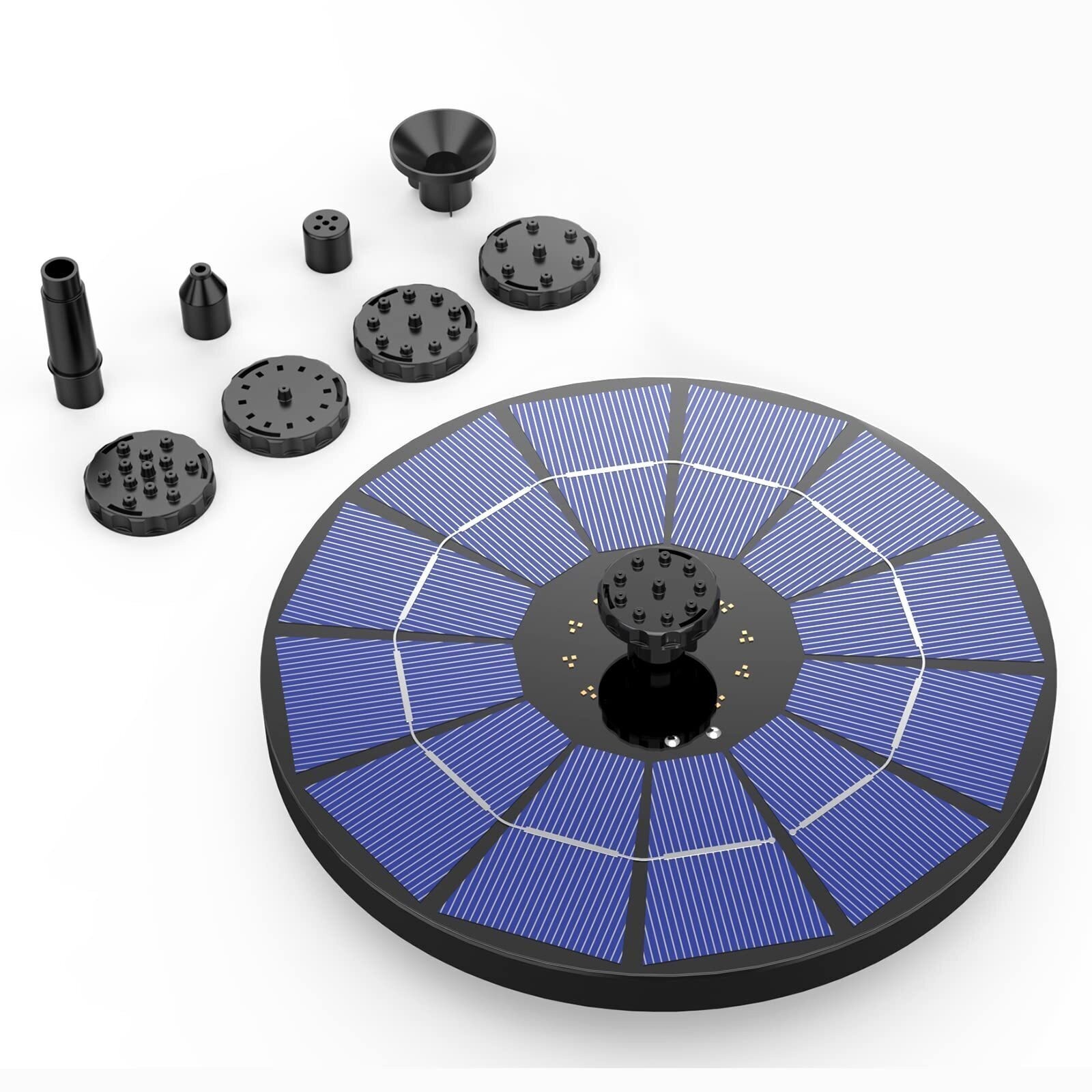 Solar Fountain Pump 6 Spray Effects 3.5W Panel 1500mAh Battery for Pond Pool